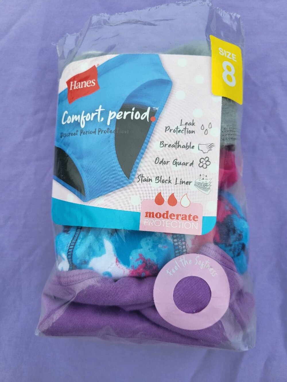 Hanes Period Underwear Girls Hipsters 4 Pack Size 8 New Opened Sustainable